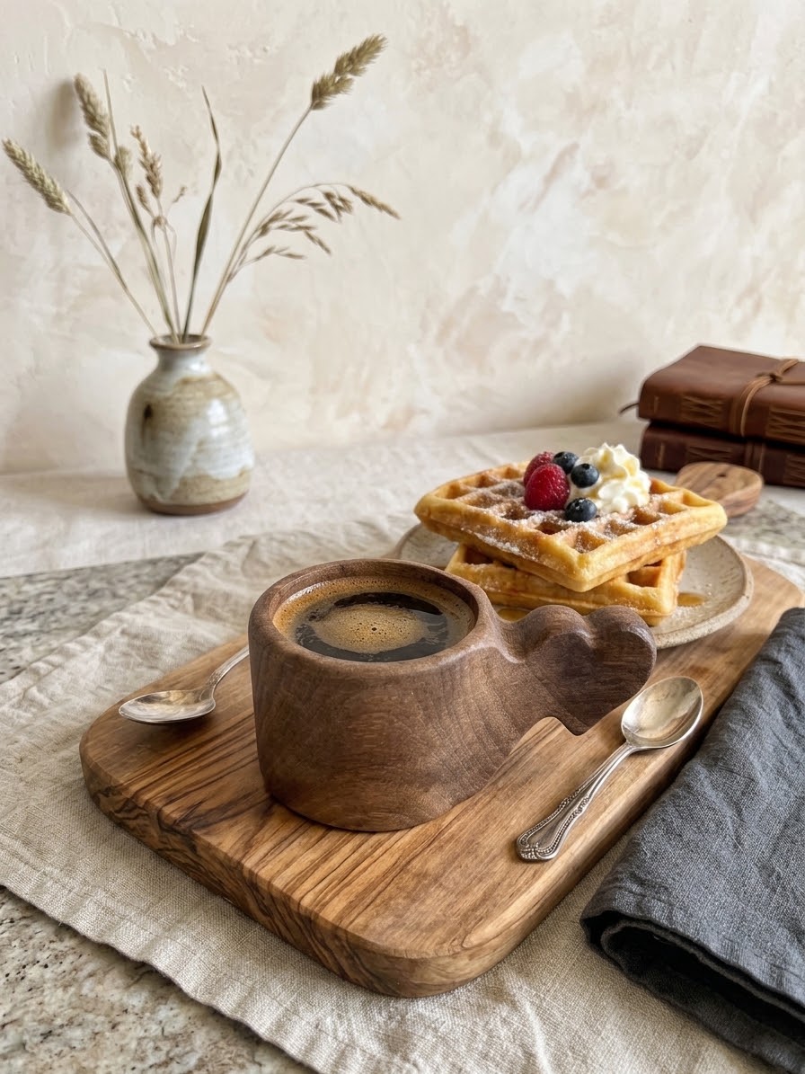 فنجان چوبی‌دسته قلبی