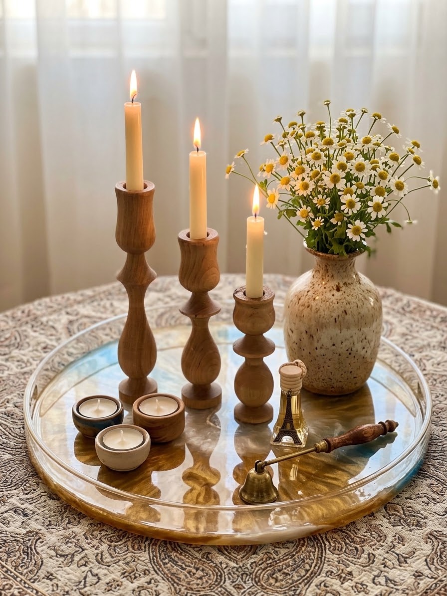 شمعدان چوبی سه سایزی لاله